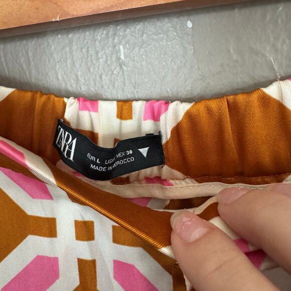 ZARA NEW WOMAN HIGH-WAIST FLOWY PRINTED PANT ORANGE Size Large wide leg - Picture 5 of 8